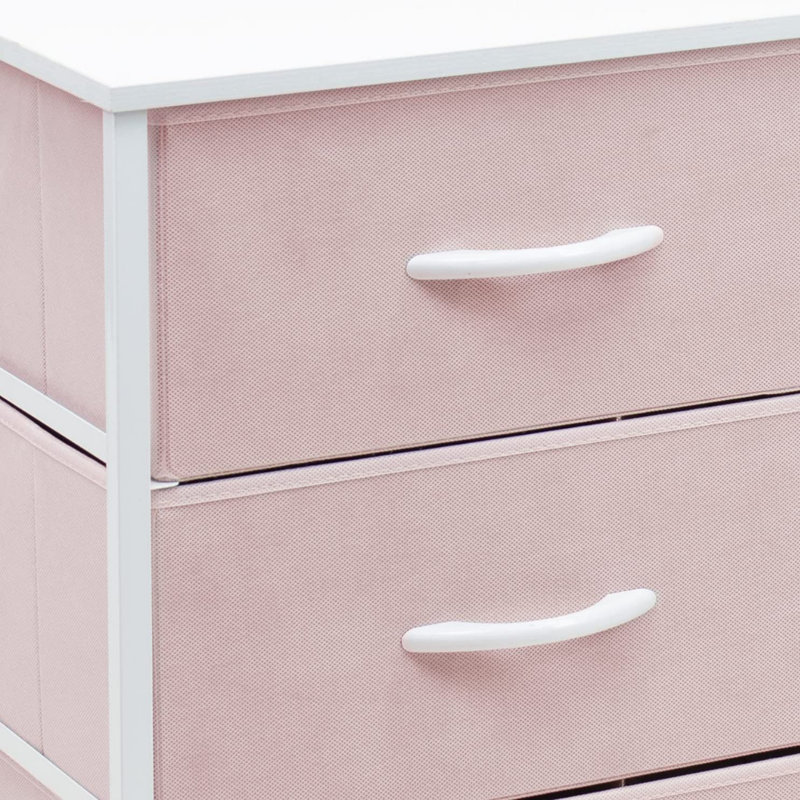 Sorbus 6 Drawers Dresser with Steel Frame, Wood Top, Fabric Bins, Pink