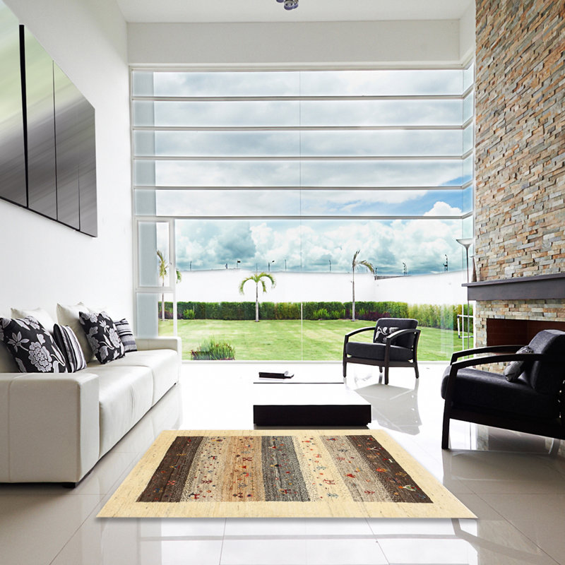 Tapis beige/brun/gris contemporain, Carré de 6 pi