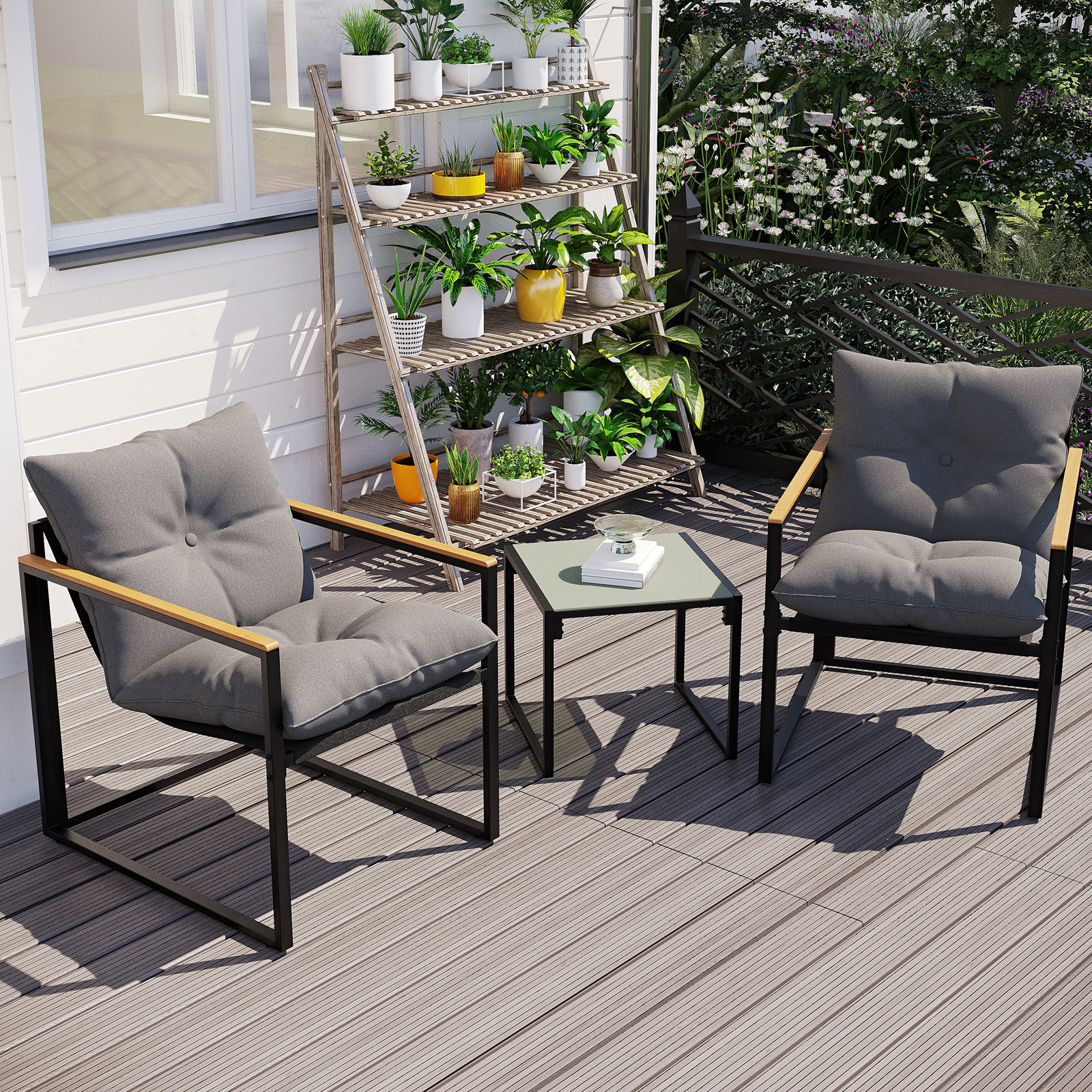 Ebern Designs 3 Pieces Outdoor Metal Conversation Patio Bistro Sets for ...