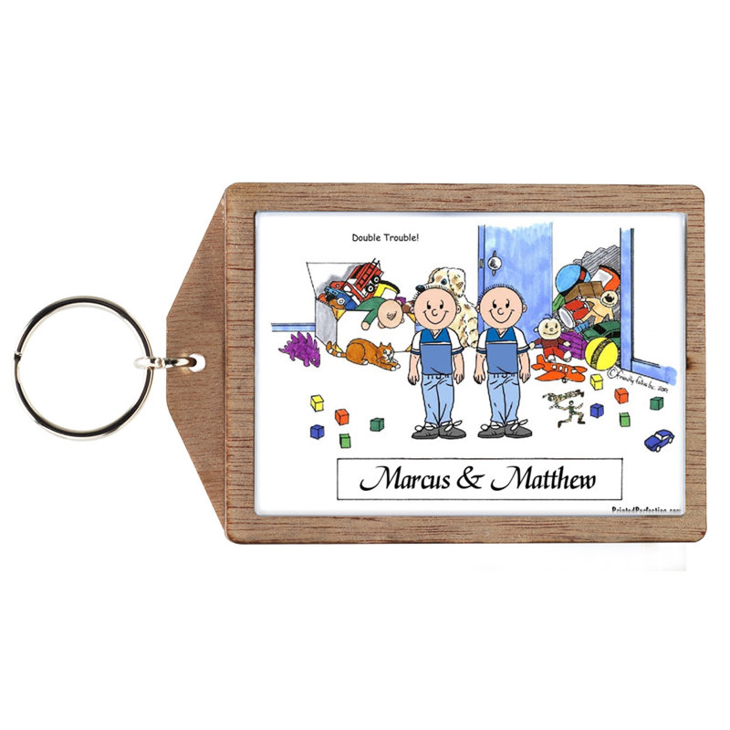 Personalized Twin Brothers Wooden Key Chain