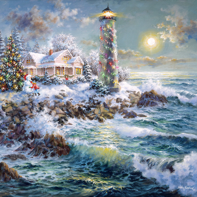 «Lighthouse Merriment» par Nicky Boehme, reproduction sur toile tendue sur châssis, H 48 po x l 48 po x P 1,5 po