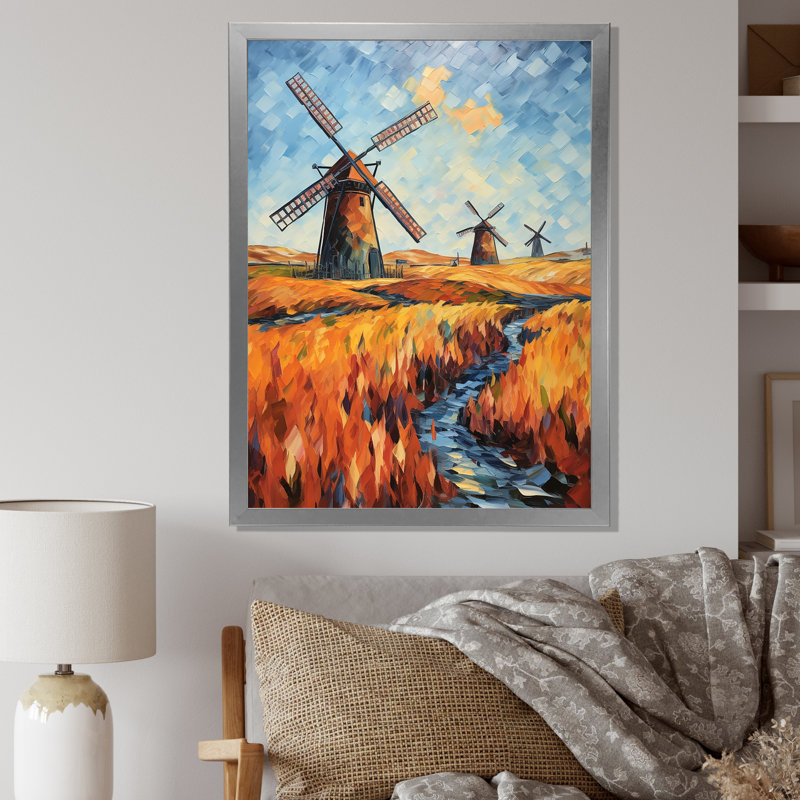 Fauvist Windmill Meadows I - Wind Turbines, art mural, H 40 po x l 30 po x P 1,5 po, Cadre photo noir