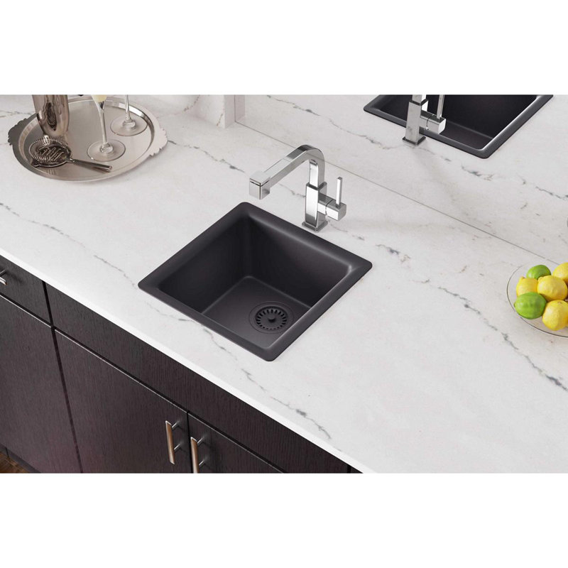 Quartz Luxe 16" L x 16" W Dual Mount Bar Sink, Charcoal