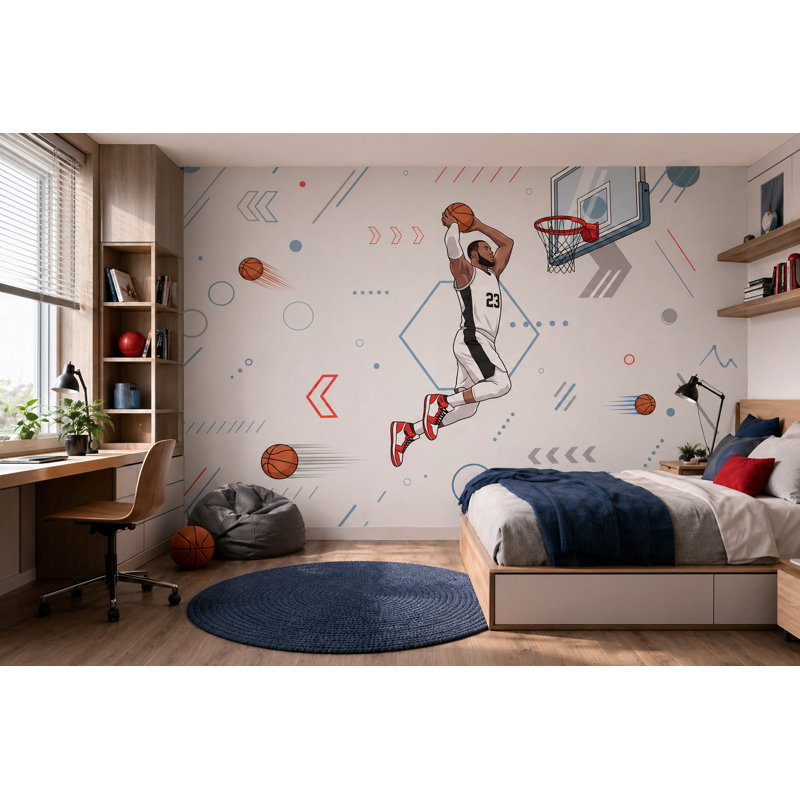 Décoration murale amovible Basketball, 200"x120", Non-Woven Nonpasted