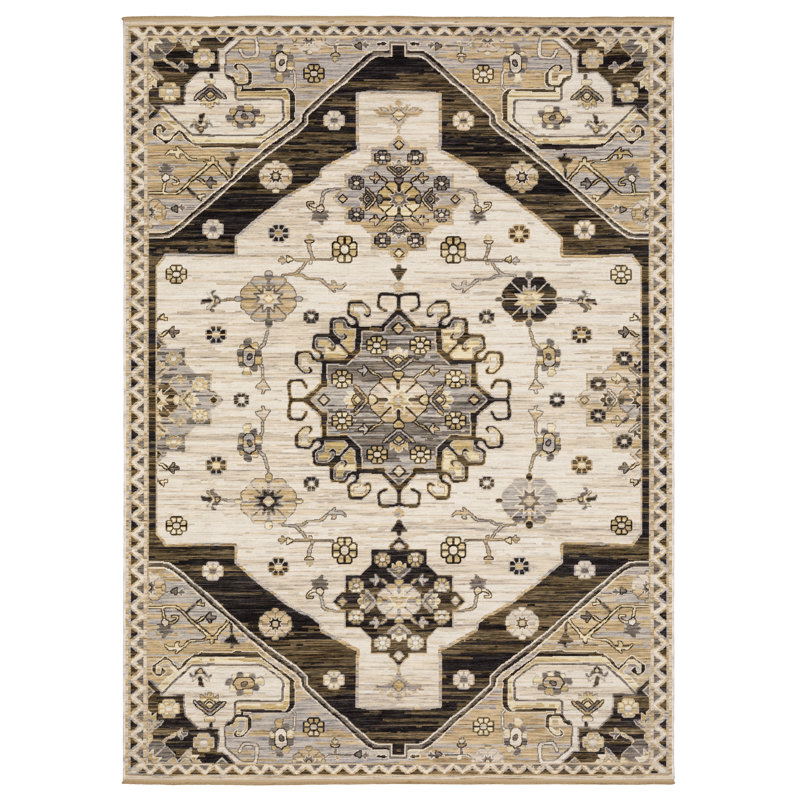 Kuester Old World Medallions Brown/ Grey Wool Blend Area Rug, Rectangle 3'3" x 5'