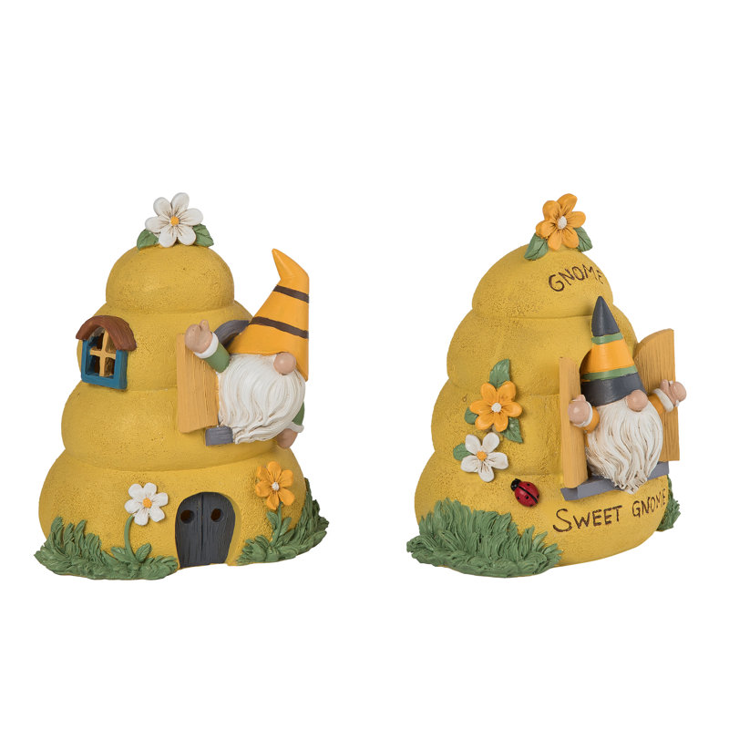 Résine illuminée gnome abeille ensemble de 2 décorations pour la maison Printemps objets décoratifs Figurines gnome multicolore dessus de table pré-éclairé pour l'intérieur