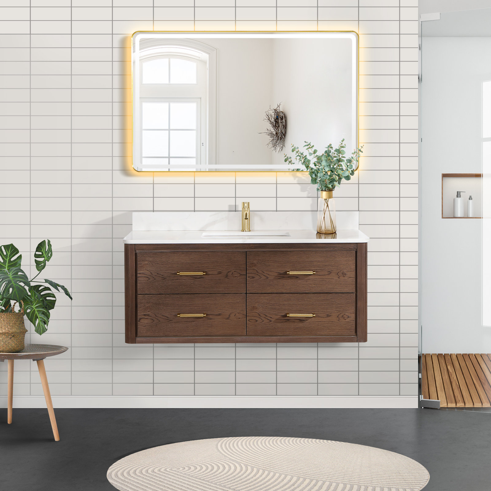 Cristo Single Bathroom Vanity with Top, Dark Brown Oak, 48"