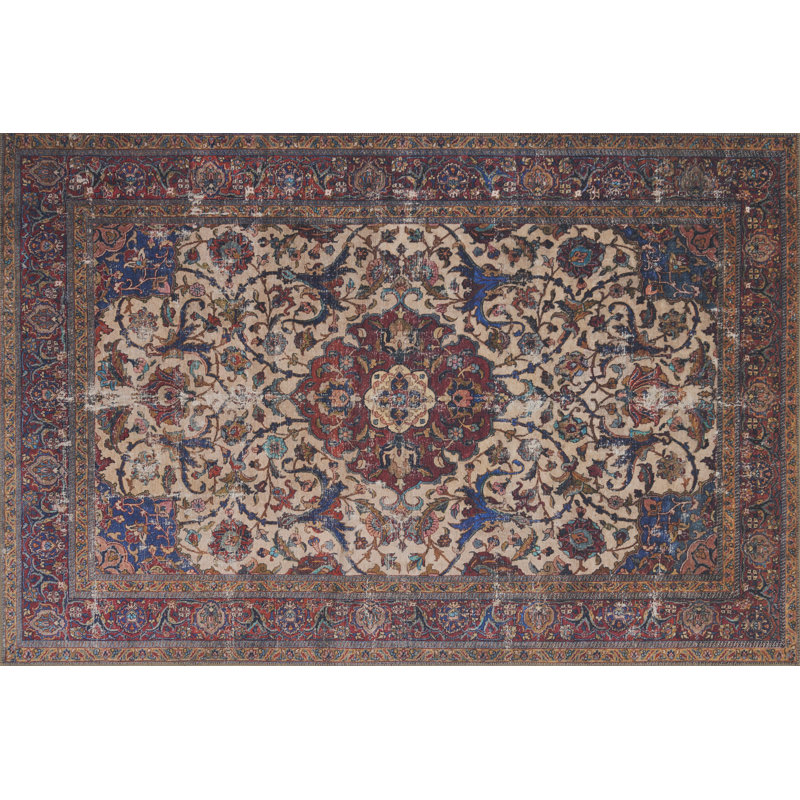 Oriental Sand/Red/Blue Area Rug, Rectangle 5' x 7'6"