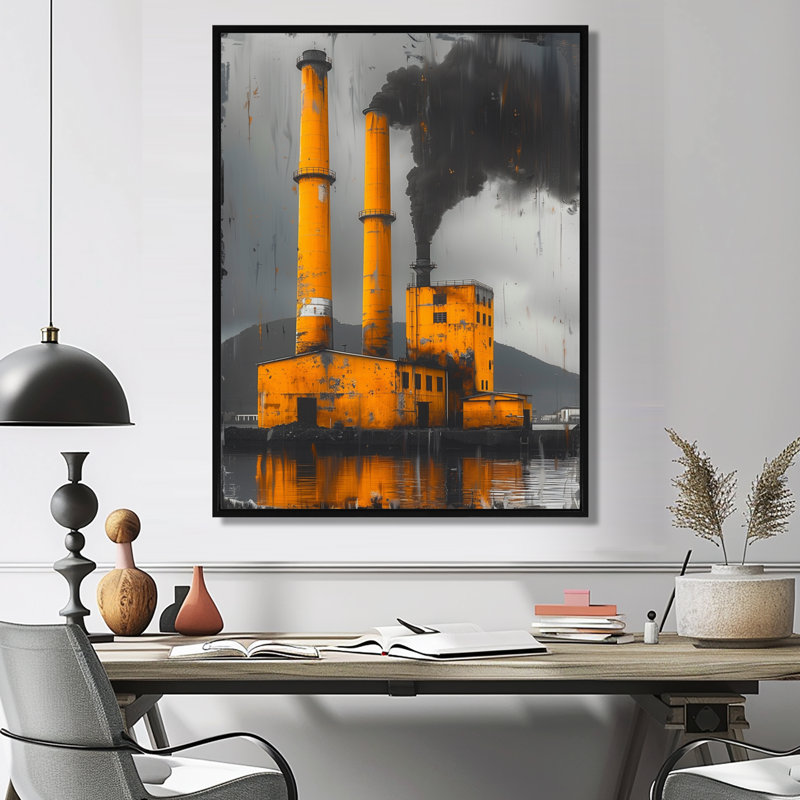 «Yellow Power Electric Eclipse Power Plant II - Power Plants», art mural, Cadre flottant noir, H 40 po x l 30 po