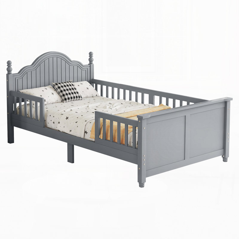 Lit plateforme en bois avec tête et pied de lit, Gris, Simple