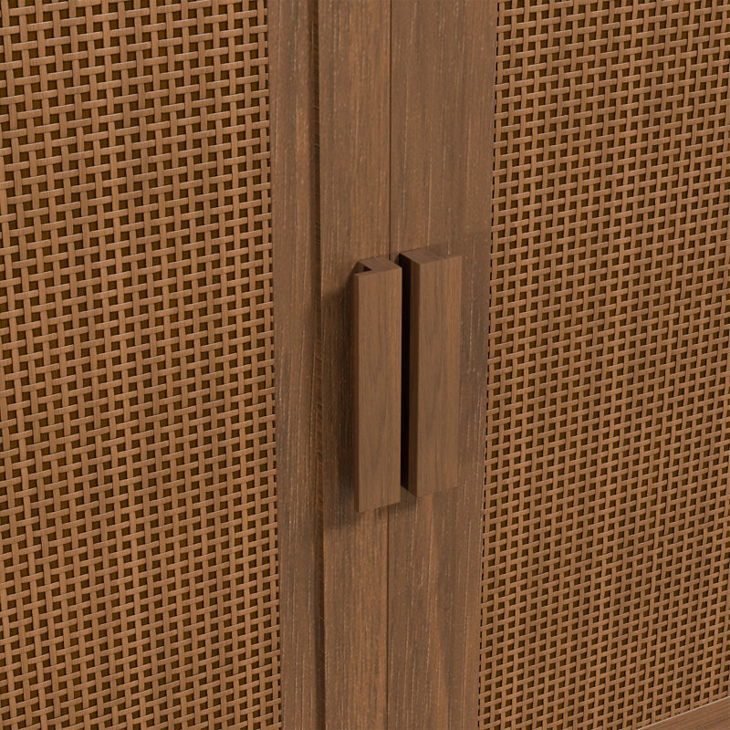Rattan Storage Cabinet with Adjustable Shelves, 36" H x 31" W x 16" D, Walnut