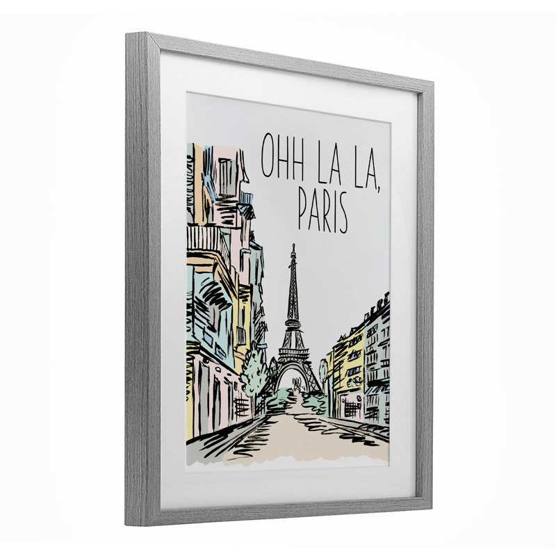 Ohh La La Paris, reproduction sous verre encadrée, conception par Elizabeth Medley, H 16 po x l 13 po, Cadre de ferme gris