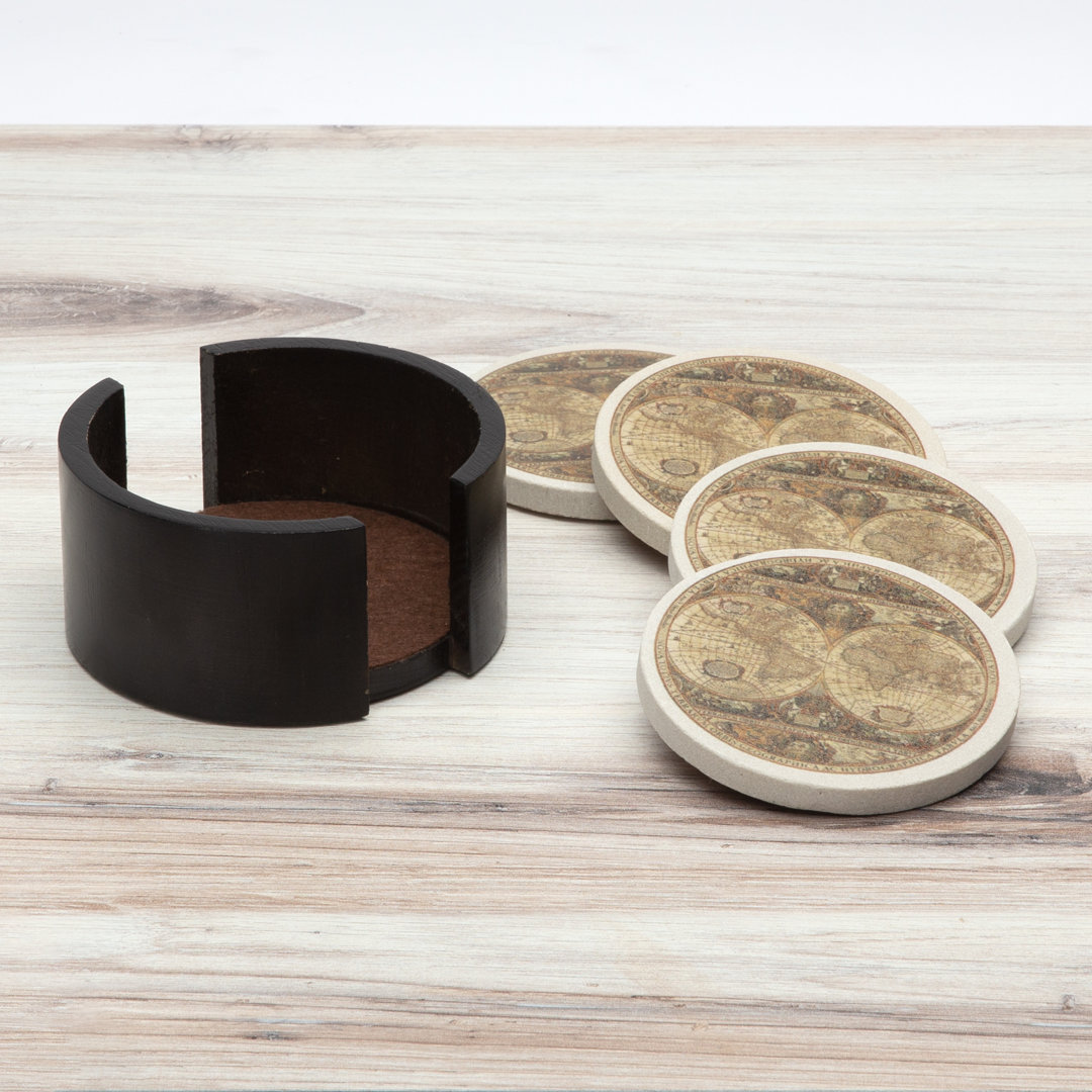 Old World Passages 4-Pack Natural Sandstone Coasters (Set of 4) Ebern Designs