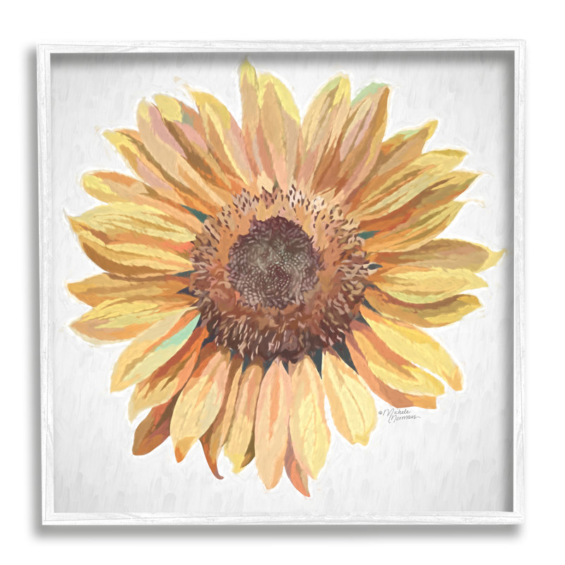 Pétales de tournesol jaunes vifs, H 17 po x l 17 po x P 1,5 po, Giclée encadrée blanc bord de mer