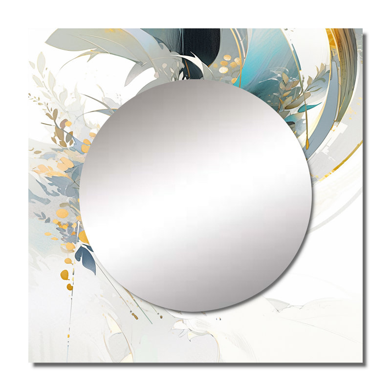 Art mural miroir de salon Brenasia - Turquoise et or, 36 po x 36 po