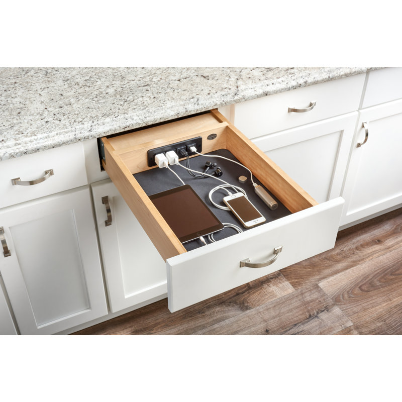 Wood Base Cabinet Charging Drawer Replacement System W/ Soft-Close, 4.32" H x 16.5" W x 22.45" D