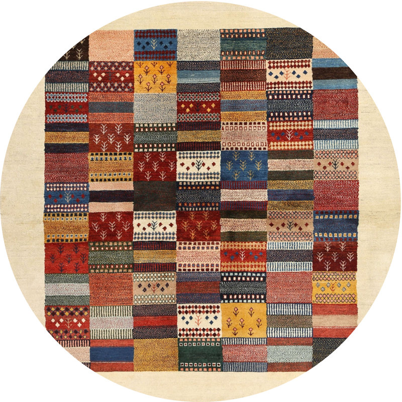 Tapis brun/rouge/gris zone contemporaine, Rond 8 pi