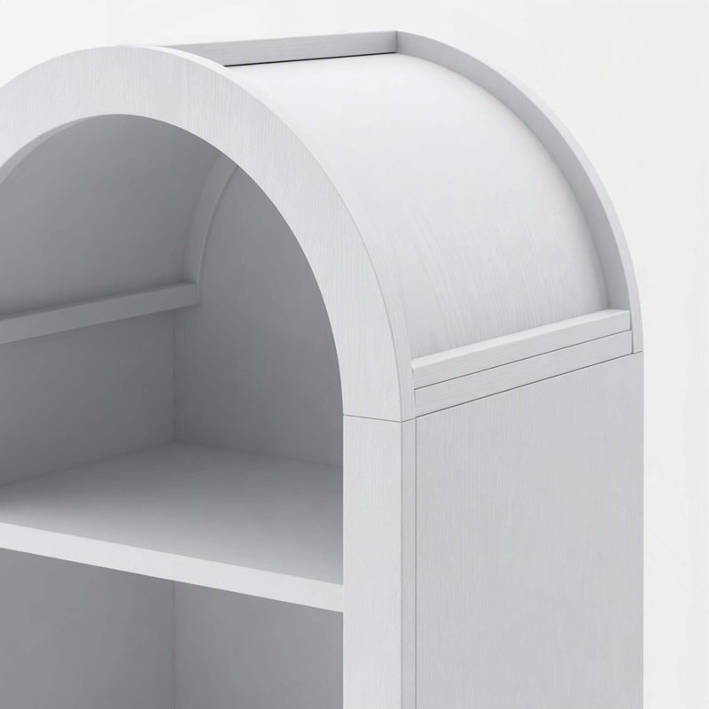 Bibliothèque de rangement cintrée de style moderne du milieu du siècle avec étagères ouvertes multifonctionnelles, White
