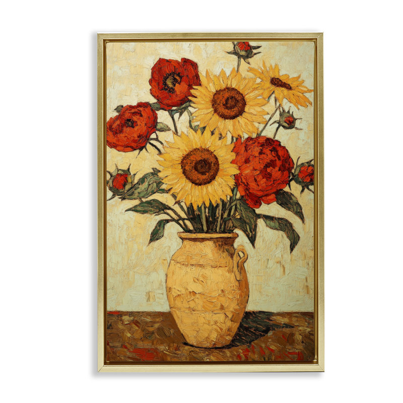 Cadre flottant Rustic Flower, par Petal Prints Design, H 31 po x l 21 po, Cadre flottant métallique doré