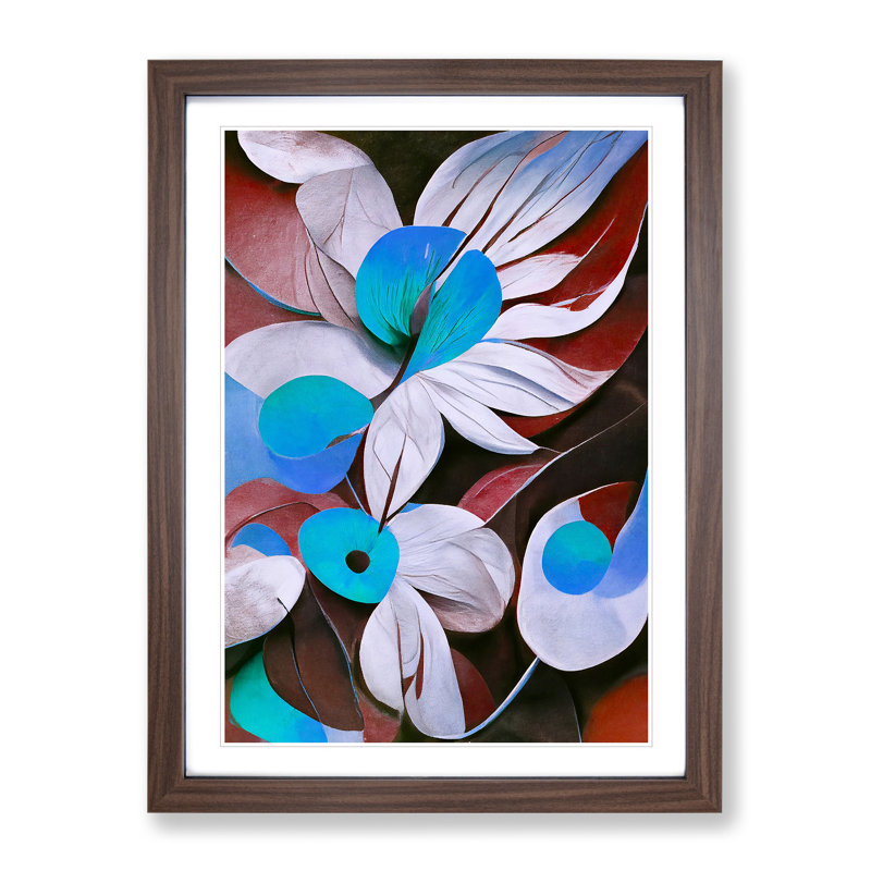 Modern Abstract Flowers No.3 - Framed Print, 46cm H x 34cm W x 2cm D, Walnut