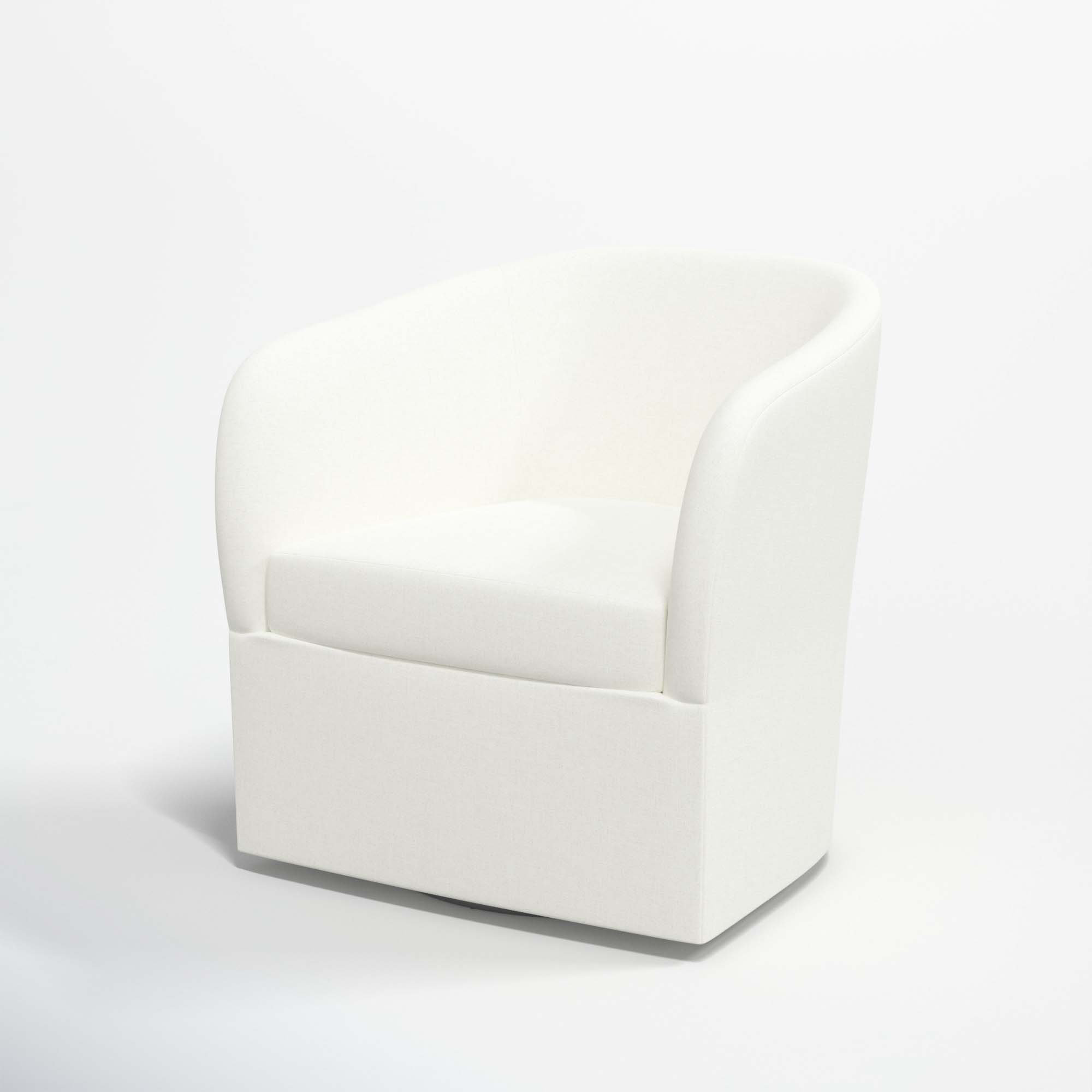 Lesia Upholstered Swivel Barrel Chair, Zuma White Textured Linen