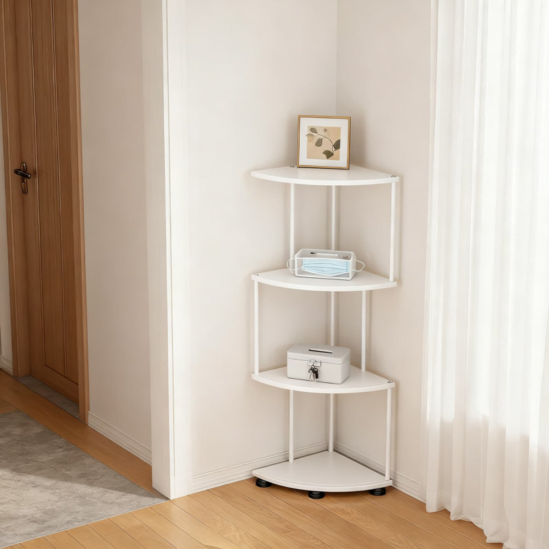 Étagère d'angle à 4 niveaux en métal, présentoir de coin robuste et étagère de rangement pour le salon, la chambre à coucher et le bureau, bibliothèque murale peu encombrante