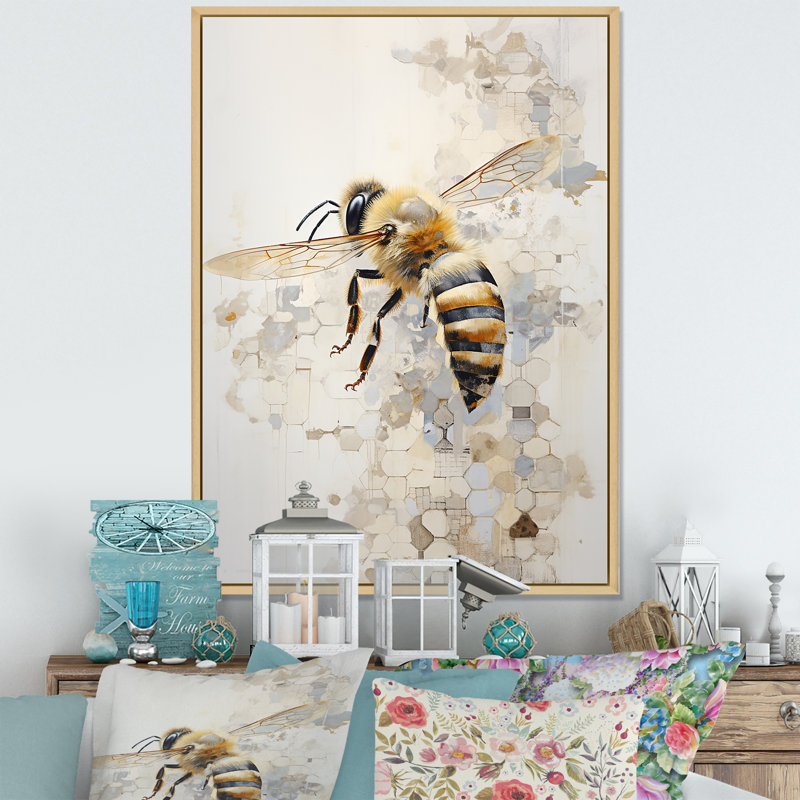 Minimalisme «Buzzing Bee II» sur toile, Natural Floater Framed, 32" H x 24" W x 1" D