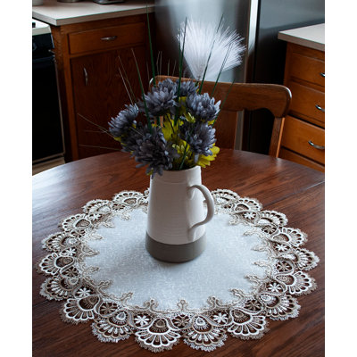 Plateau de table Elmwood cacao couleur terre et jacquard blanc (rond 23 po)
