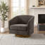 Fauteuil demi-tonneau pivotant en chenille brun clair avec base en bois massif Applewold-114606131