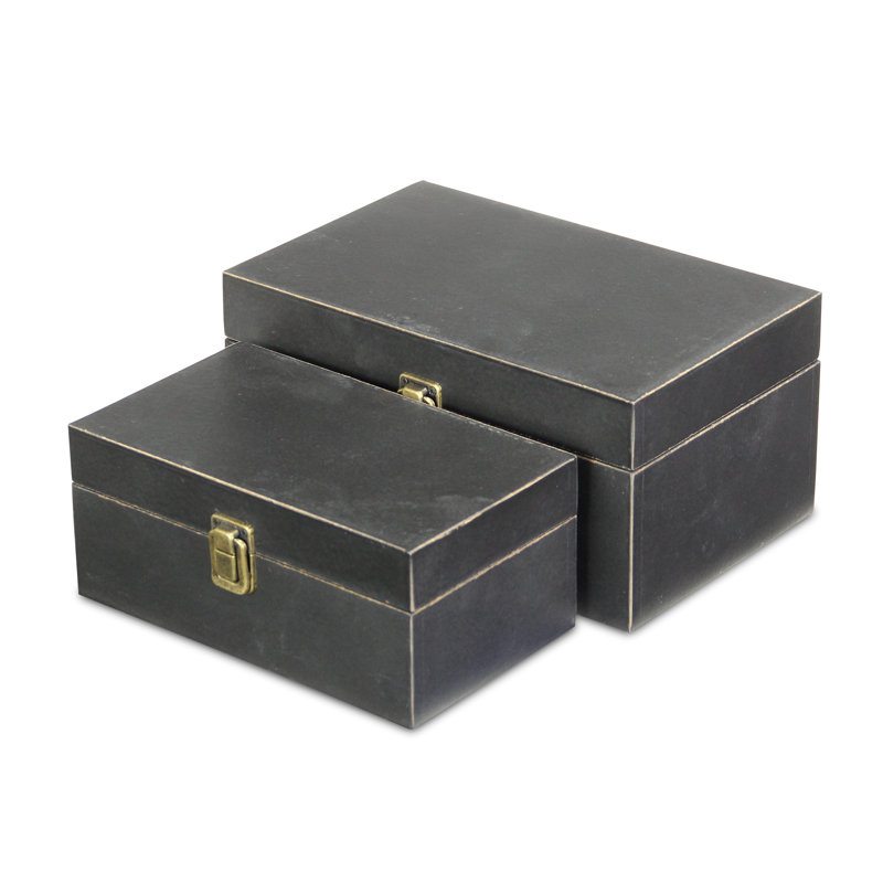Ensemble de 2 caisses à trésor en bois simples 2 pièces, Noir