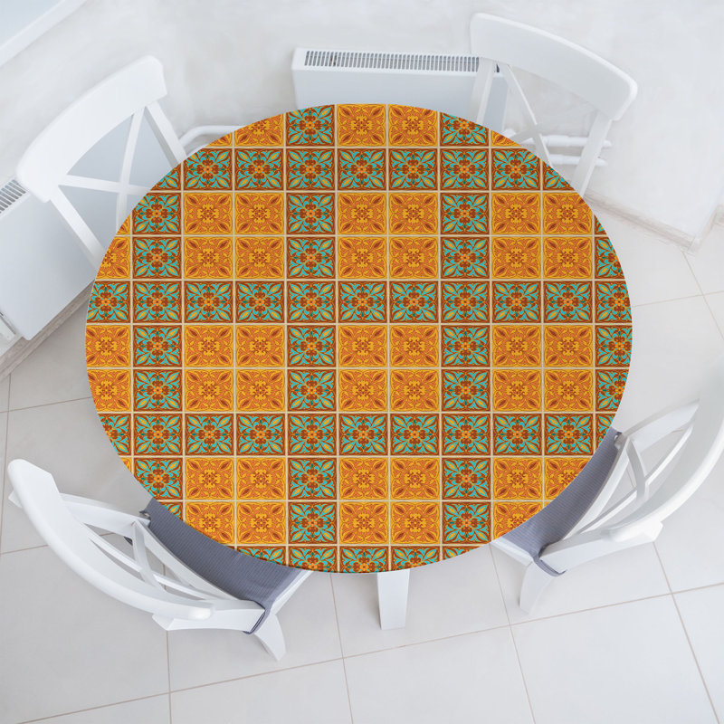 Ambesonne Retro Fitted Tablecloth, 64.17" Round