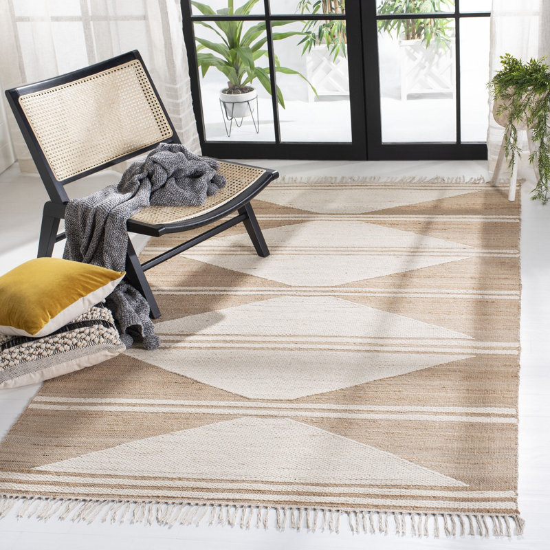 Tapis géométrique en jute / laine tissé à plat à la main Adelina, Rectangle de 5 pi x 8 pi