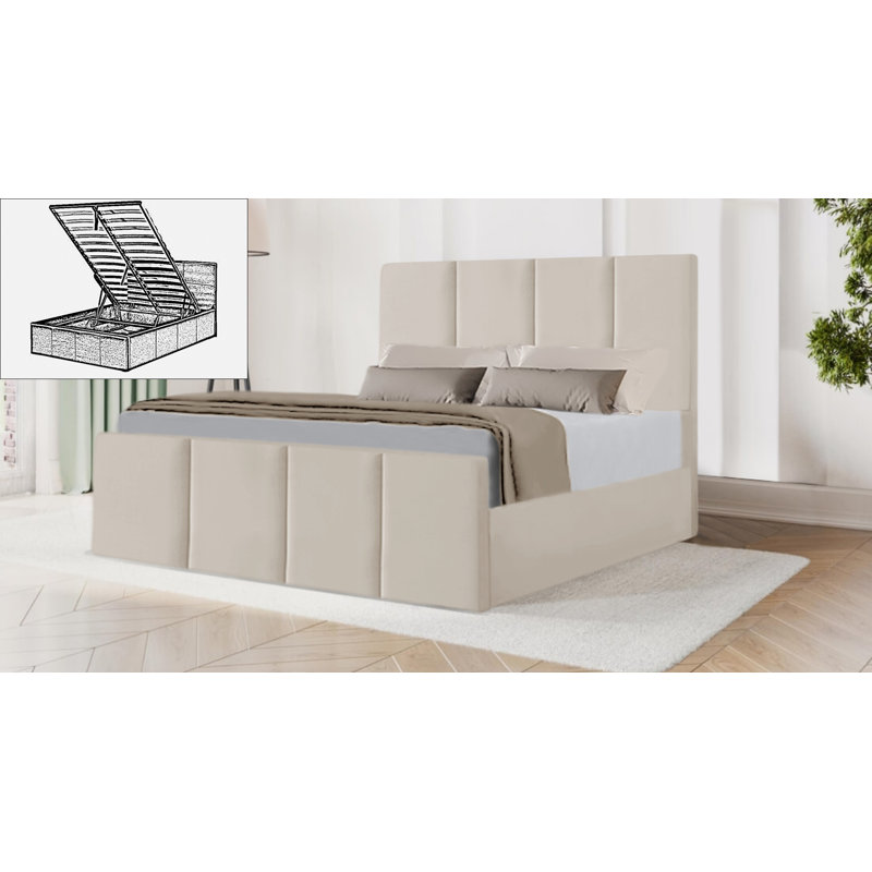 Upholstered Ottoman Storage Bed, UK Double - DE 135 x 190 cm, Cream