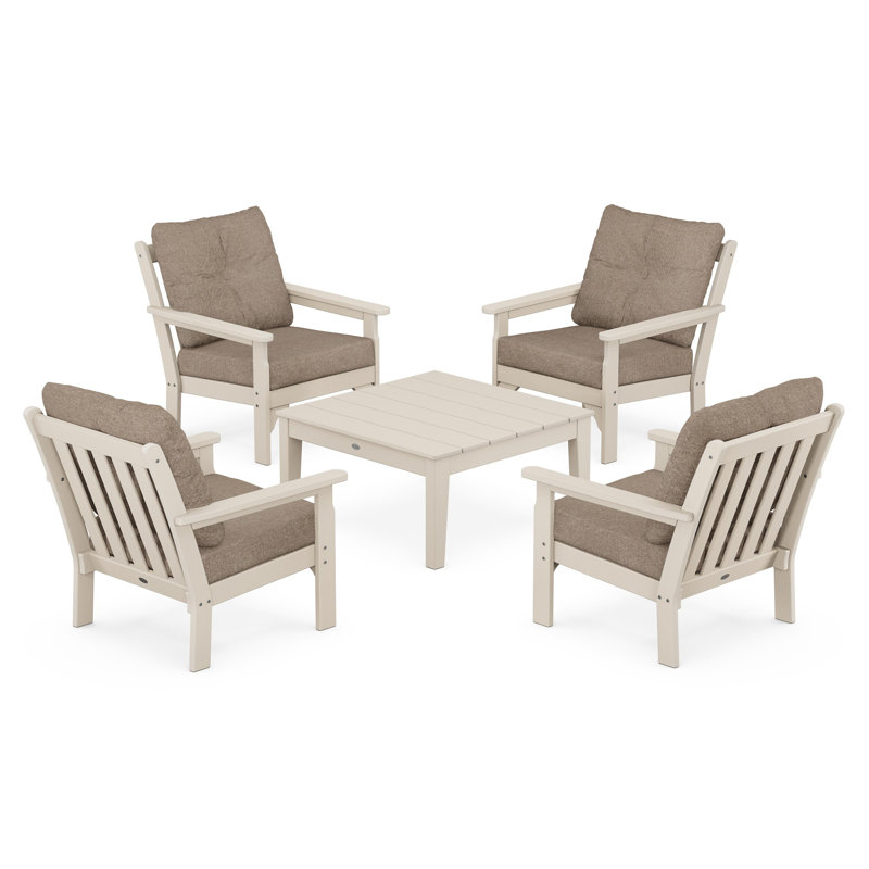 Vineyard 5-Piece Deep Seating Conversation Set, Sand, Navy