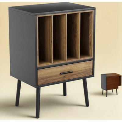 Record Player Stand With Removable Vinyl Storage Crate And Drawer, Solid Wood Turntable Table With Storage For Living Room, Bedroom, Or Office by George Oliver