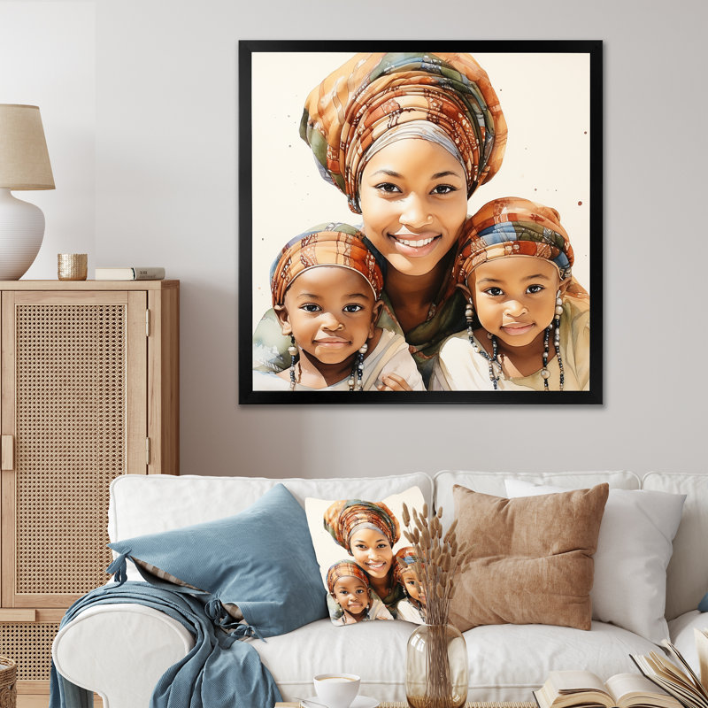 «African Family Heritage II» - Art mural afro-américain, Gold Picture Framed, 16" H x 16" W