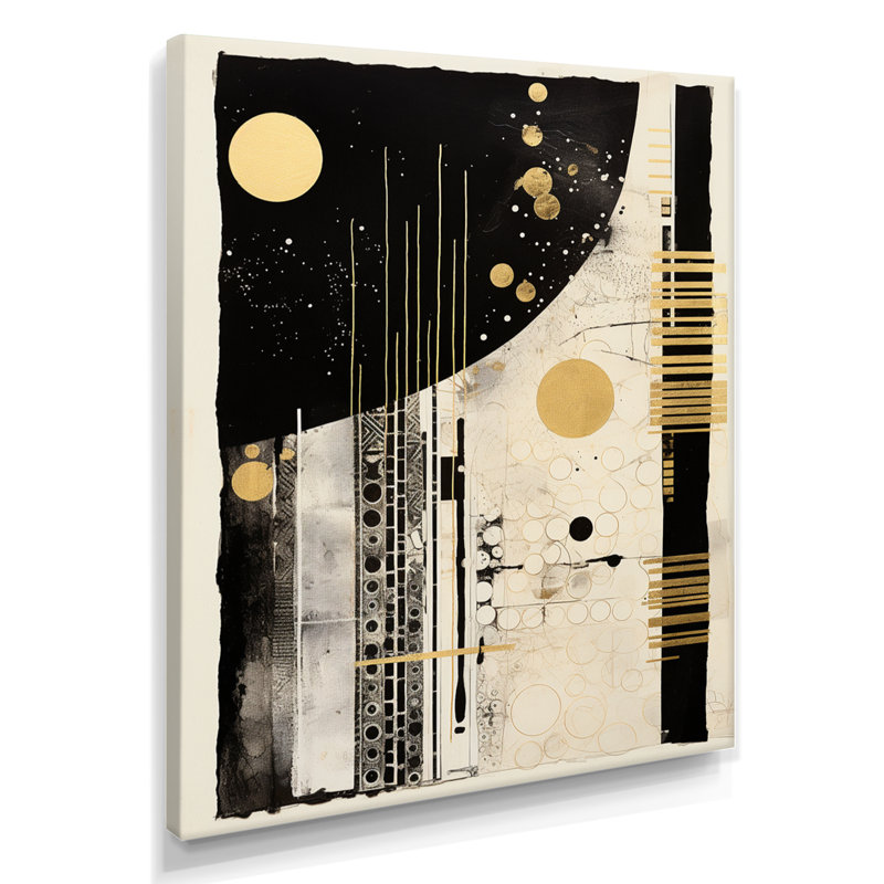 Or, noir, blanc, dimanche, Jazz I - Collages abstraits, art mural, salon, H 20 po x l 12 po x P 1 po, Toile tendue