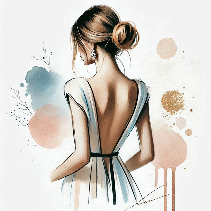 «Graceful Lady in Backless Gown», art mural sur toile tendue, H 20 po x l 20 po