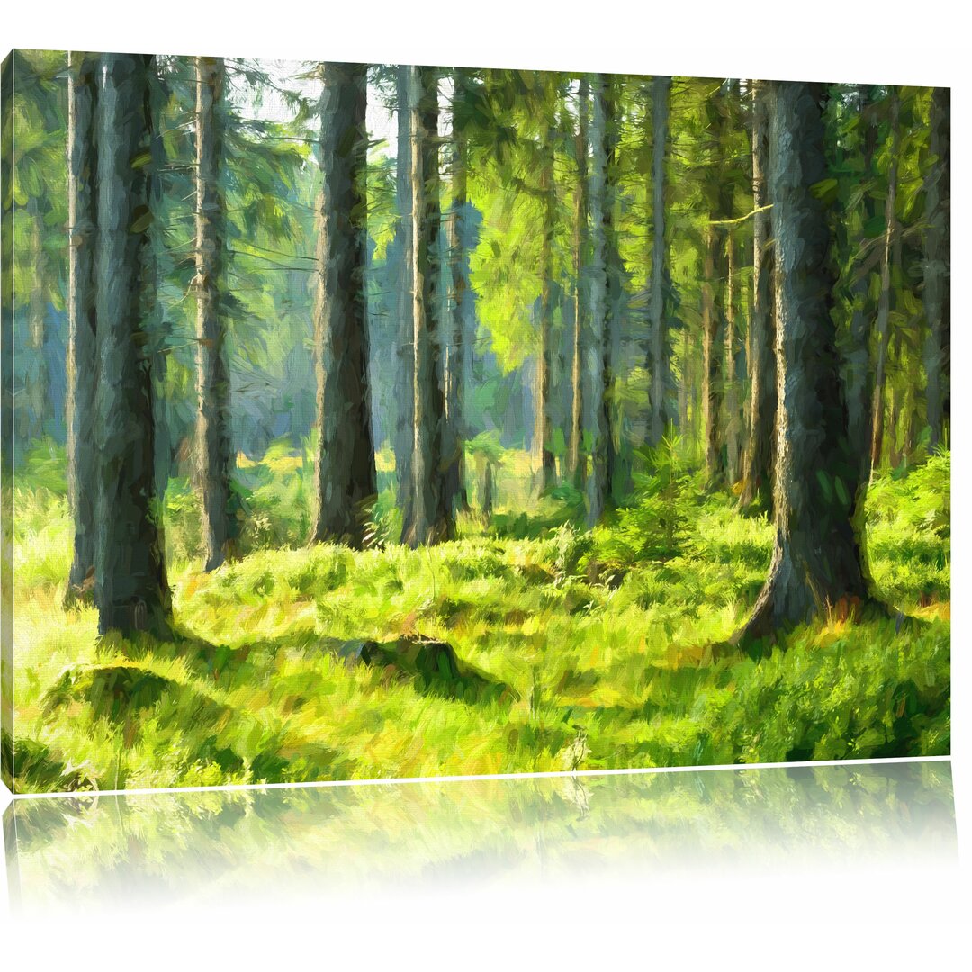 Leinwandbild "Sonniger Tag im Wald", Grafikdruck