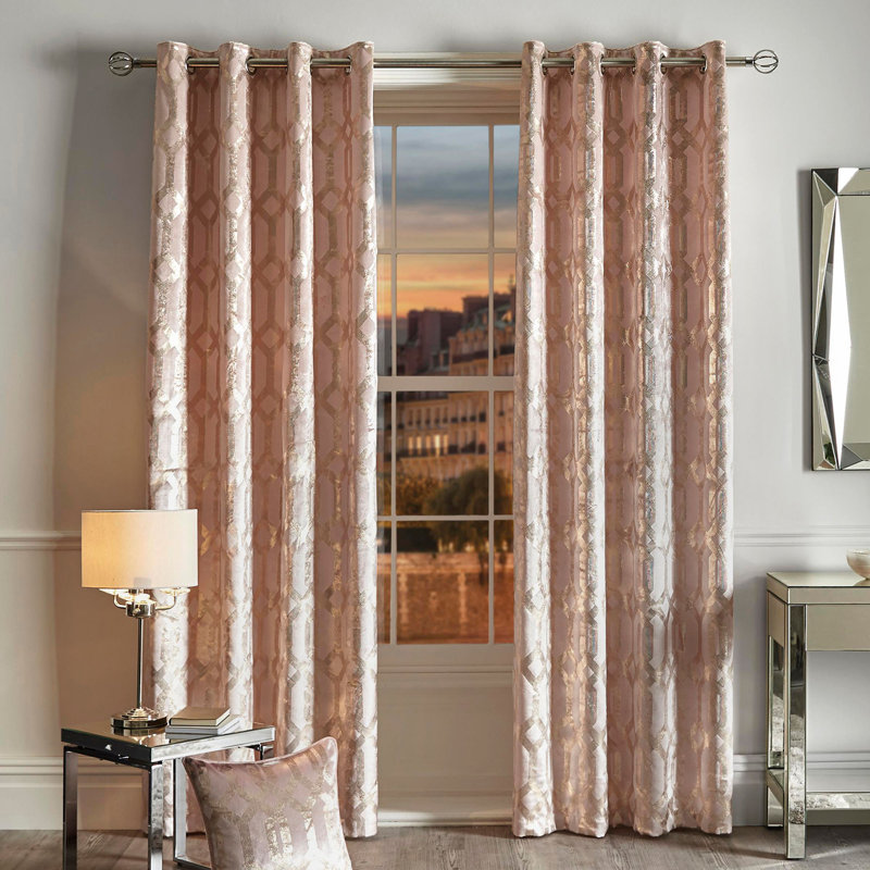 Agamjit Semi Sheer Curtain Pair, Blush, Width 168 x Drop 183 cm