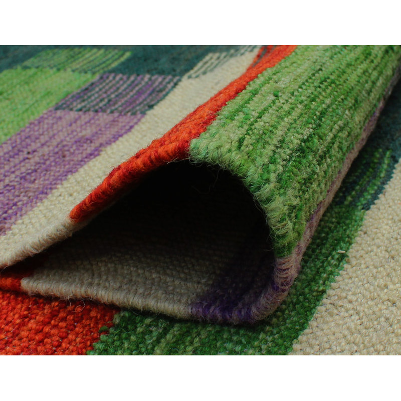 One-of-a-Kind Reta Handmade Kilim 7' x 9'8" Wool Dark Green/Beige/Red Area Rug