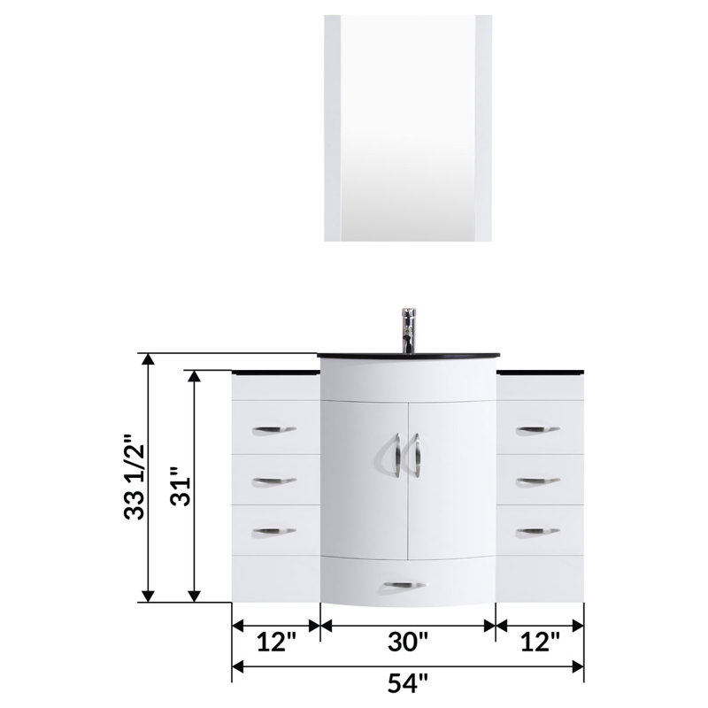 Ensemble de meuble-lavabo de salle de bain simple 54 po avec miroir modern Marguez, Blanc
