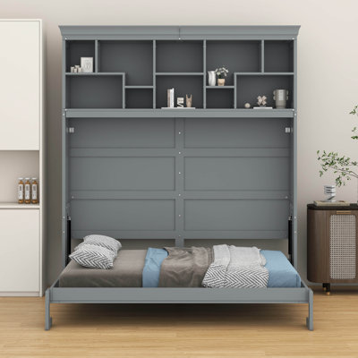 Grand lit escamotable mural - tablettes de rangement supérieures et ports de chargement USB