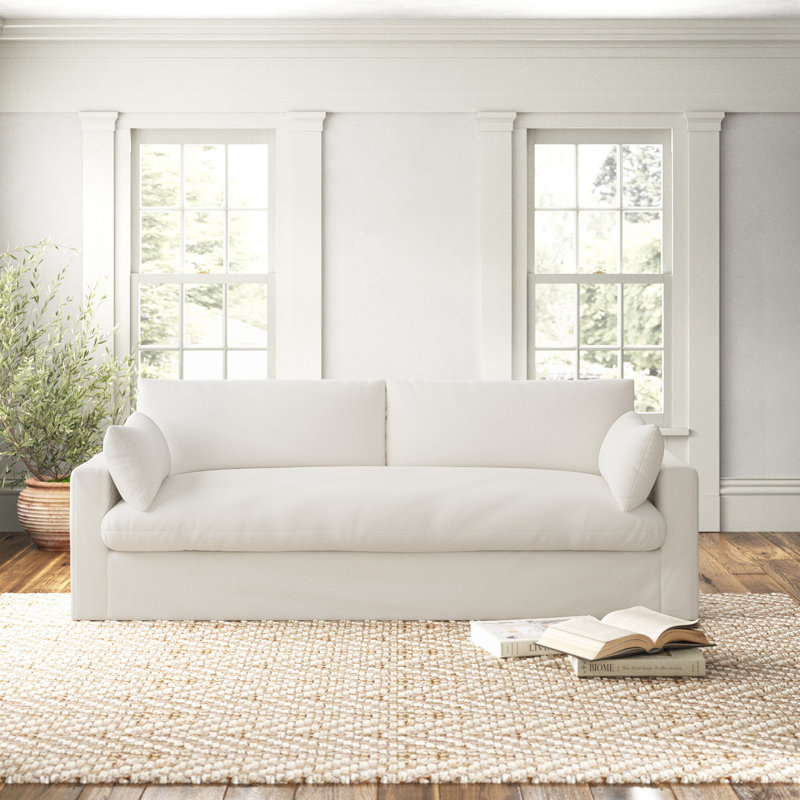 Luna 90'' Slipcovered Sofa, Lena Off White Performance Linen Blend