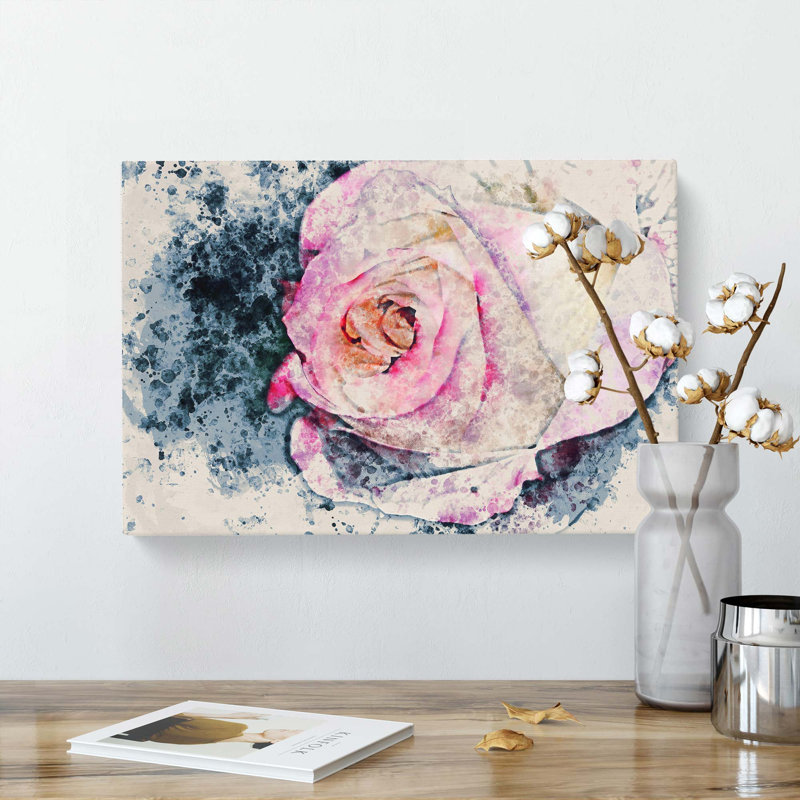 Pink Tipped Rose In Abstract - Wrapped Canvas, 60cm H x 91cm W x 3cm D
