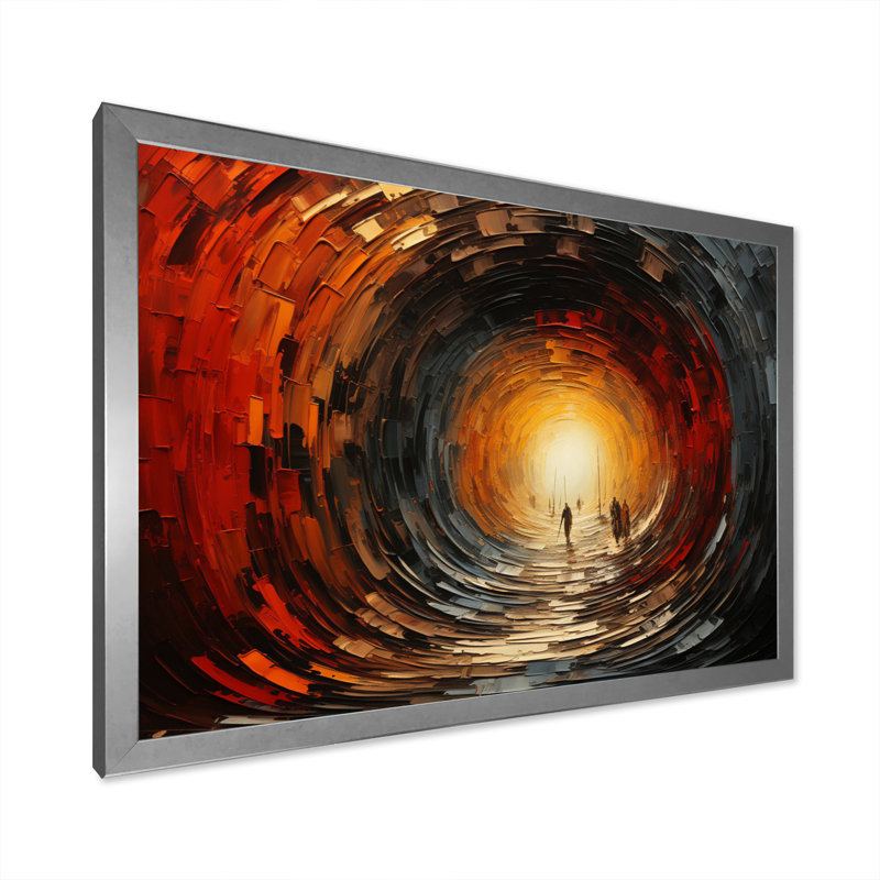 Tunnel abstrait en bois rouge II sur toile, H 24 po x l 32 po x P 1 po, Cadre simple argenté