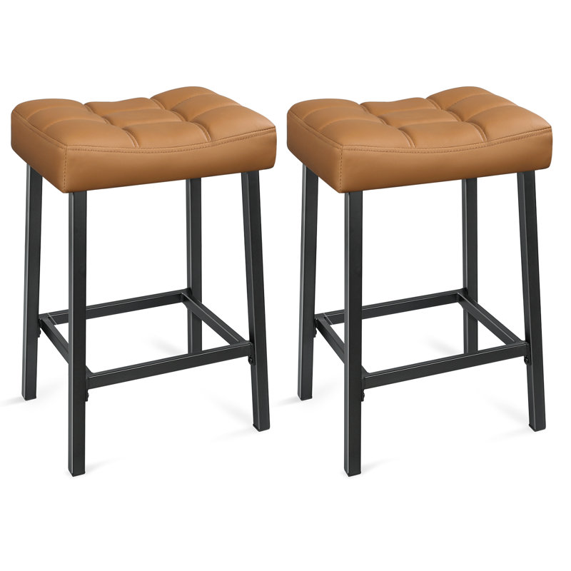 24 Inches Modern Double Needle Barstools With Metal Base, Brown