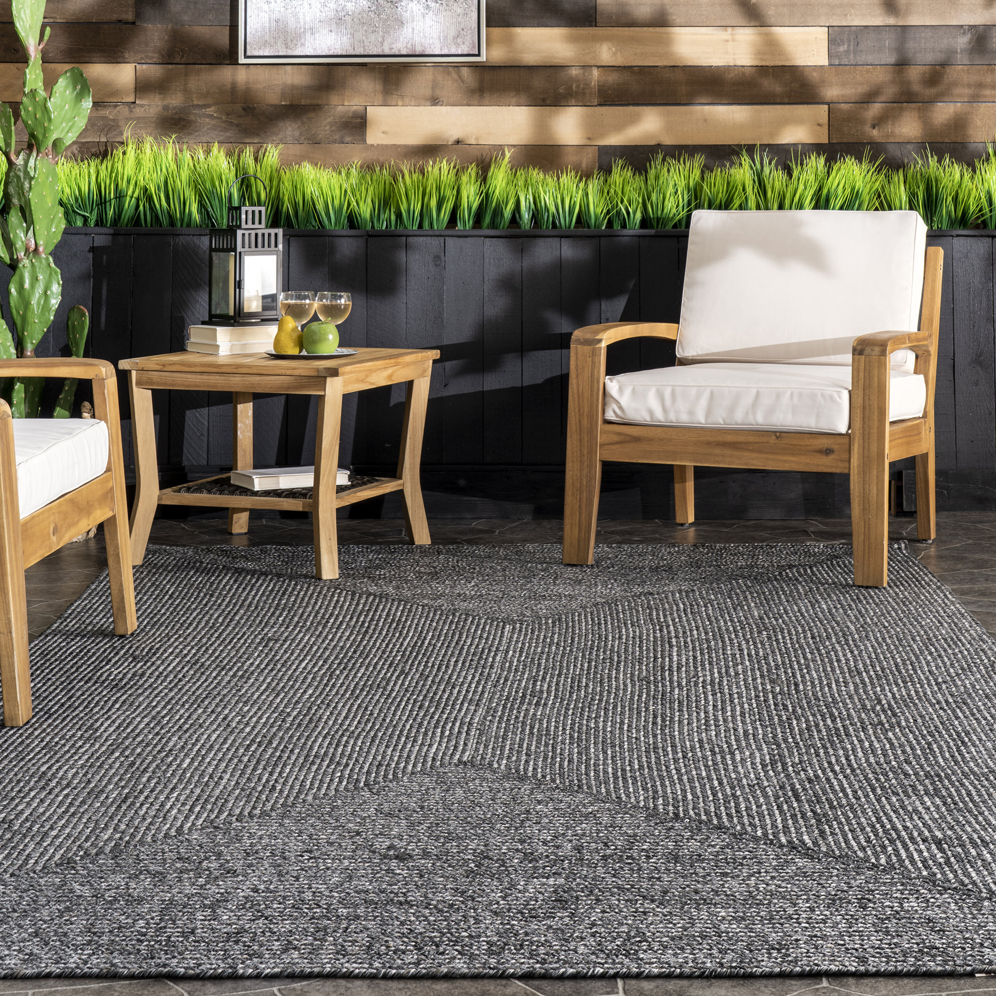 Edie Casual Braided Gray/White Indoor/Outdoor Rug, Charcoal, Rectangle 11'6" x 14'6"