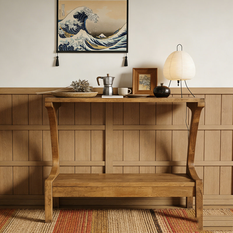 Table de bout en bois massif avec tablette de rangement à 2 niveaux