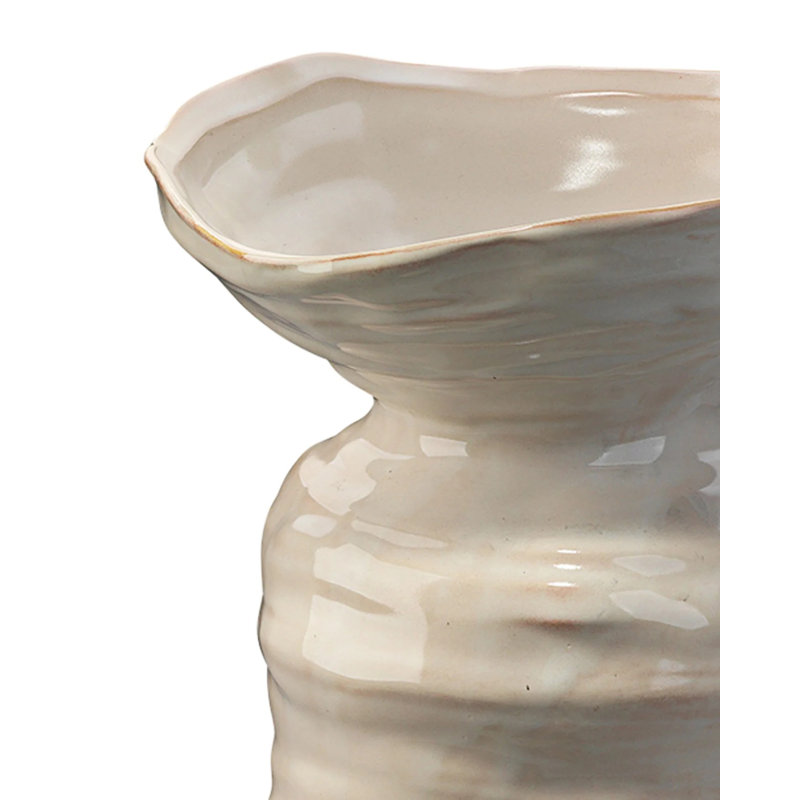 Marine Handmade Ceramic Table Vase, Pearl Cream, 12" H x 5.5" W x 5.5" D